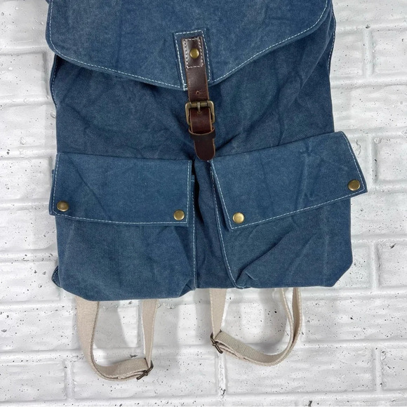 CARGOIT Blue & Ivory Canvas Backpack main image 5